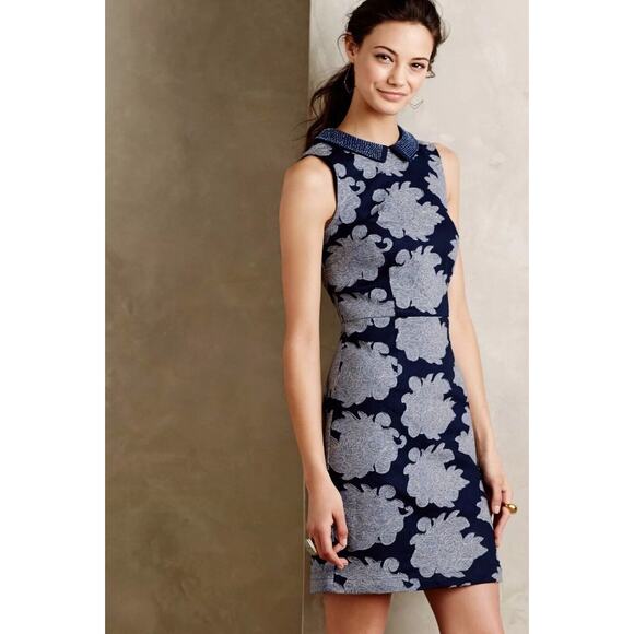 Anthropologie‎ Let Me Be Rain Garden Sheath Beaded Appliqué Dress Size 4 - Picture 2 of 7